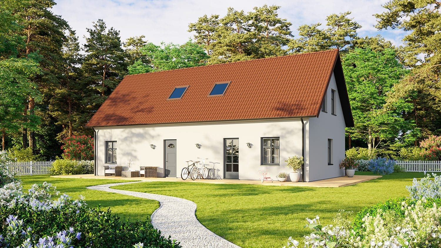 Traditionell 01, 1,5-planshus, entre,, rott tak