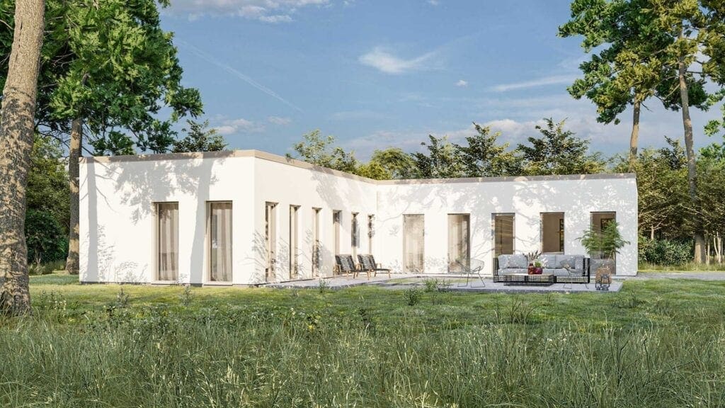 Enplanshus, funkishus i vinkel