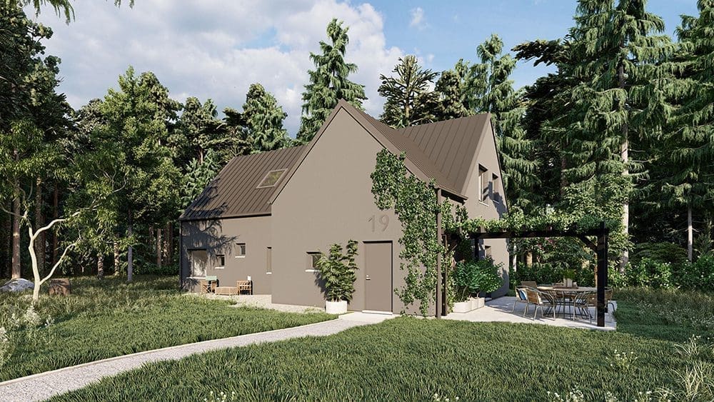 1,5-planhus-1000px--Brun-Sadeltak-AChoice-stenhus Gråbeige 1,5-planshus