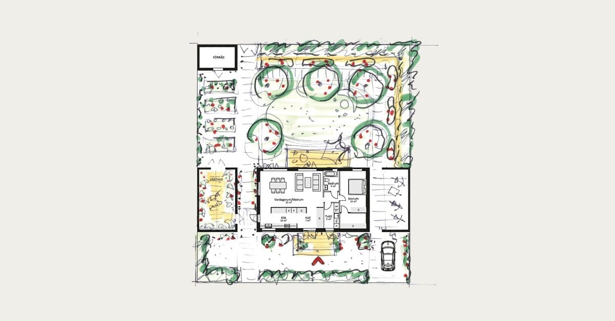 Trädgårdsdesign odlingsintresserade familjen