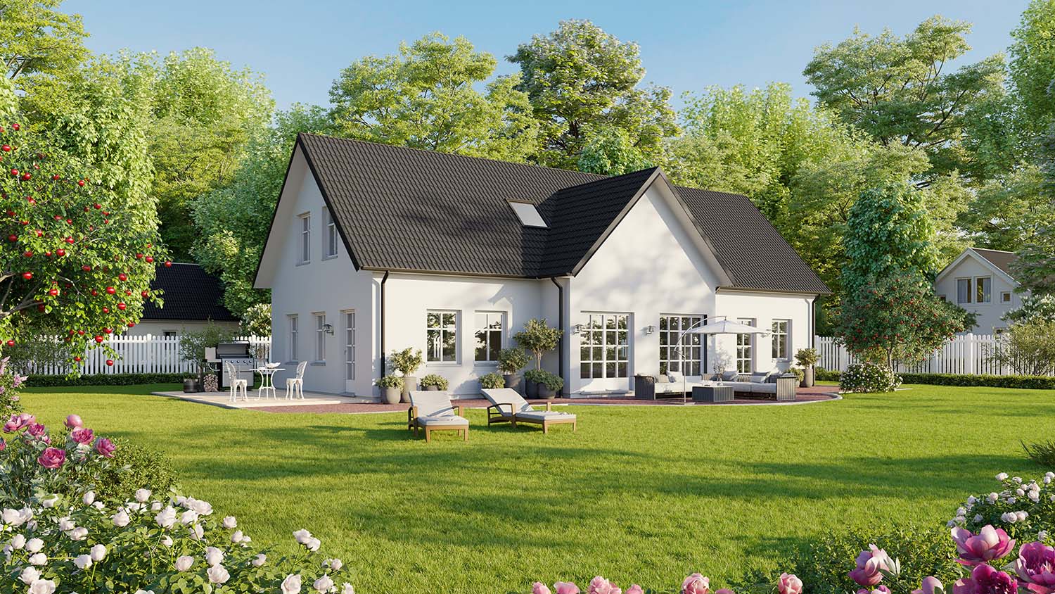 Traditionellt hus svart tak