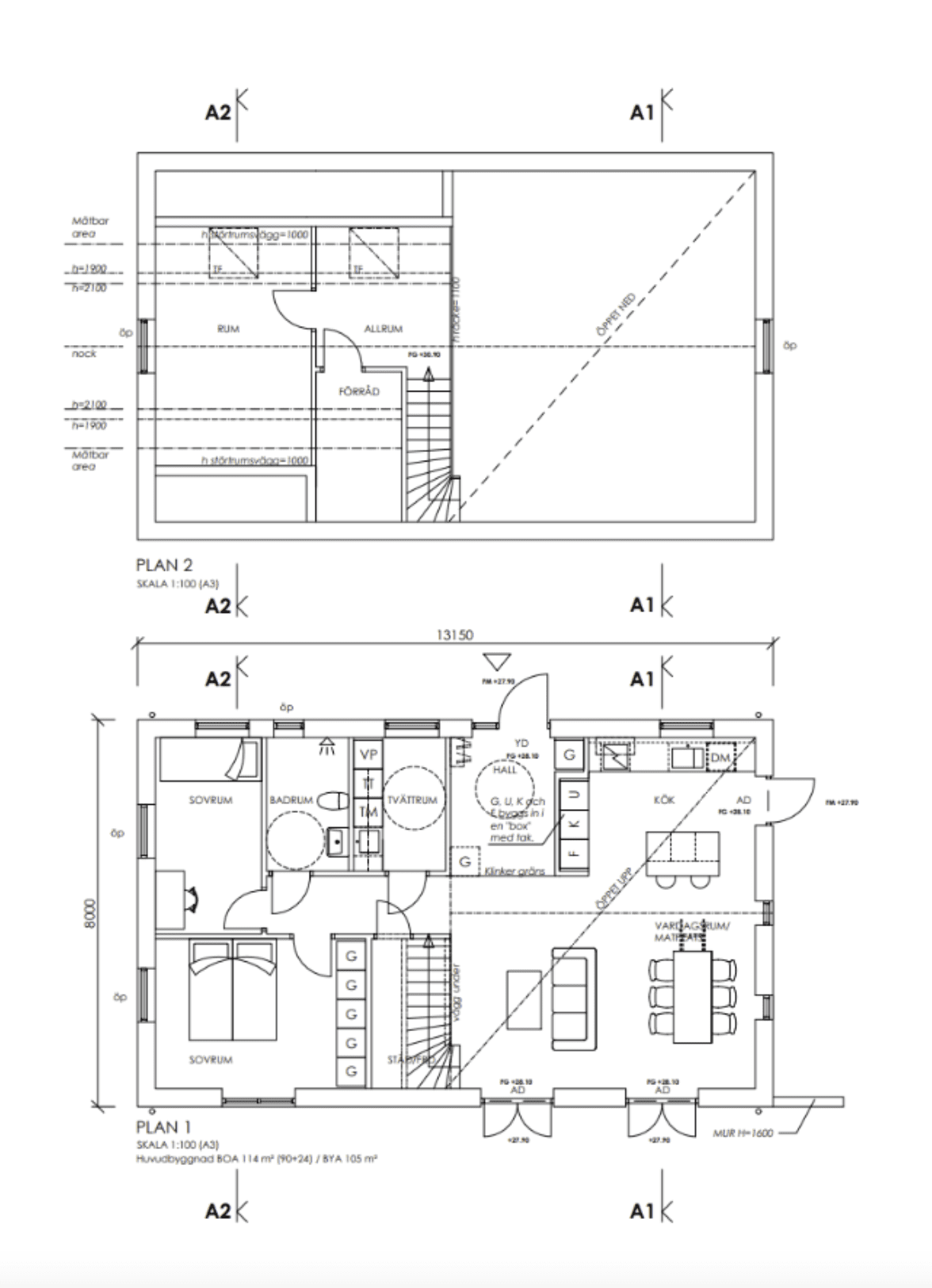planritning 1,5 planshus