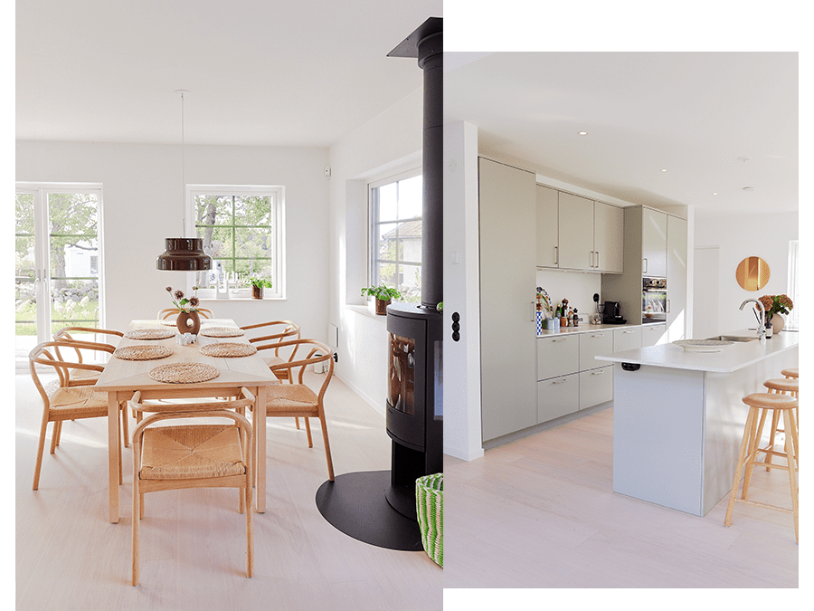 modernt kök i nybyggt stenhus